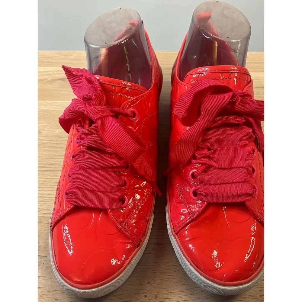 Coach Suzzy AUTHENTIC‎ Signature C Embossed Patent Leather Coral/Red Women's 8.5